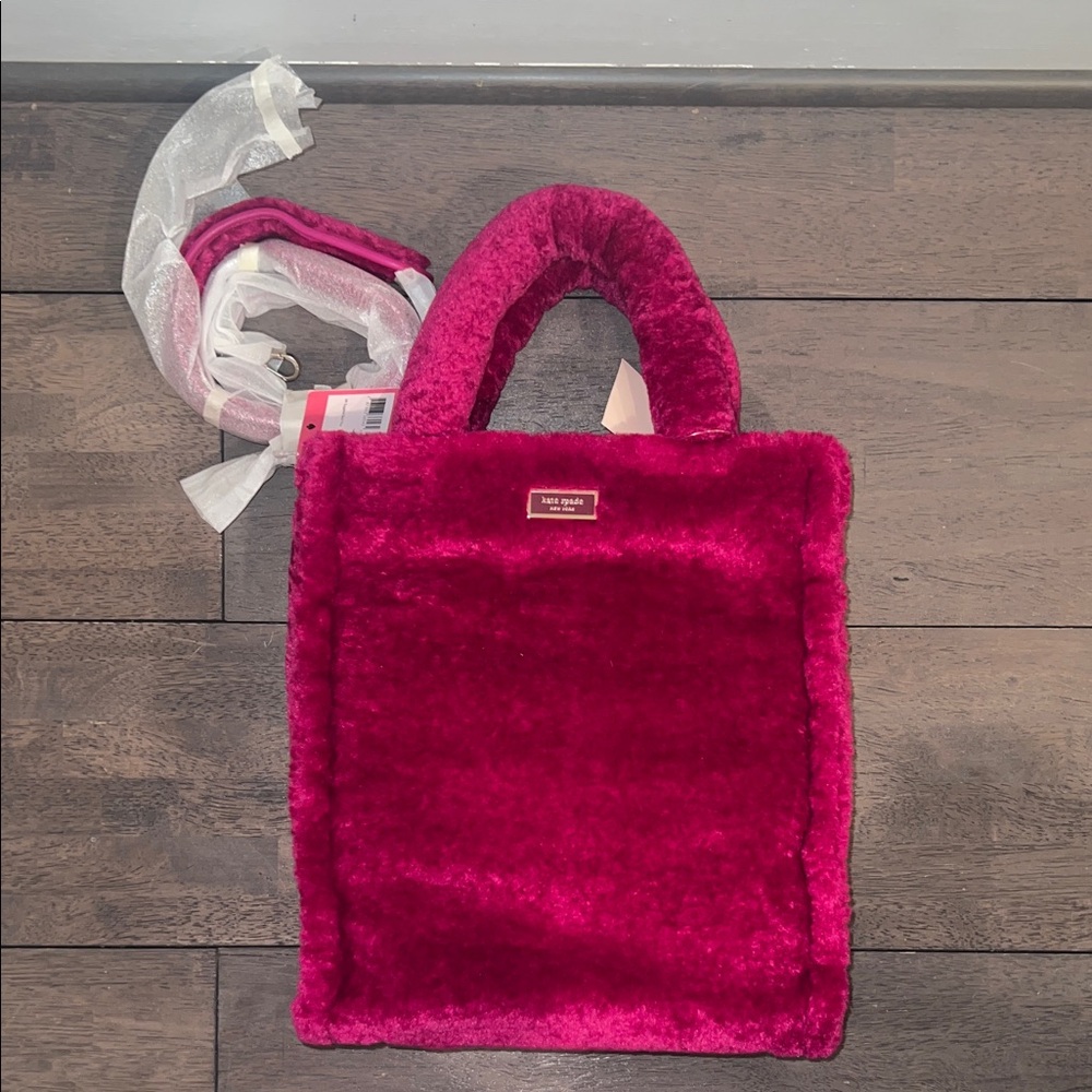 Kate Spade Faux fur cranberry blitz Crossbody Tote Bag